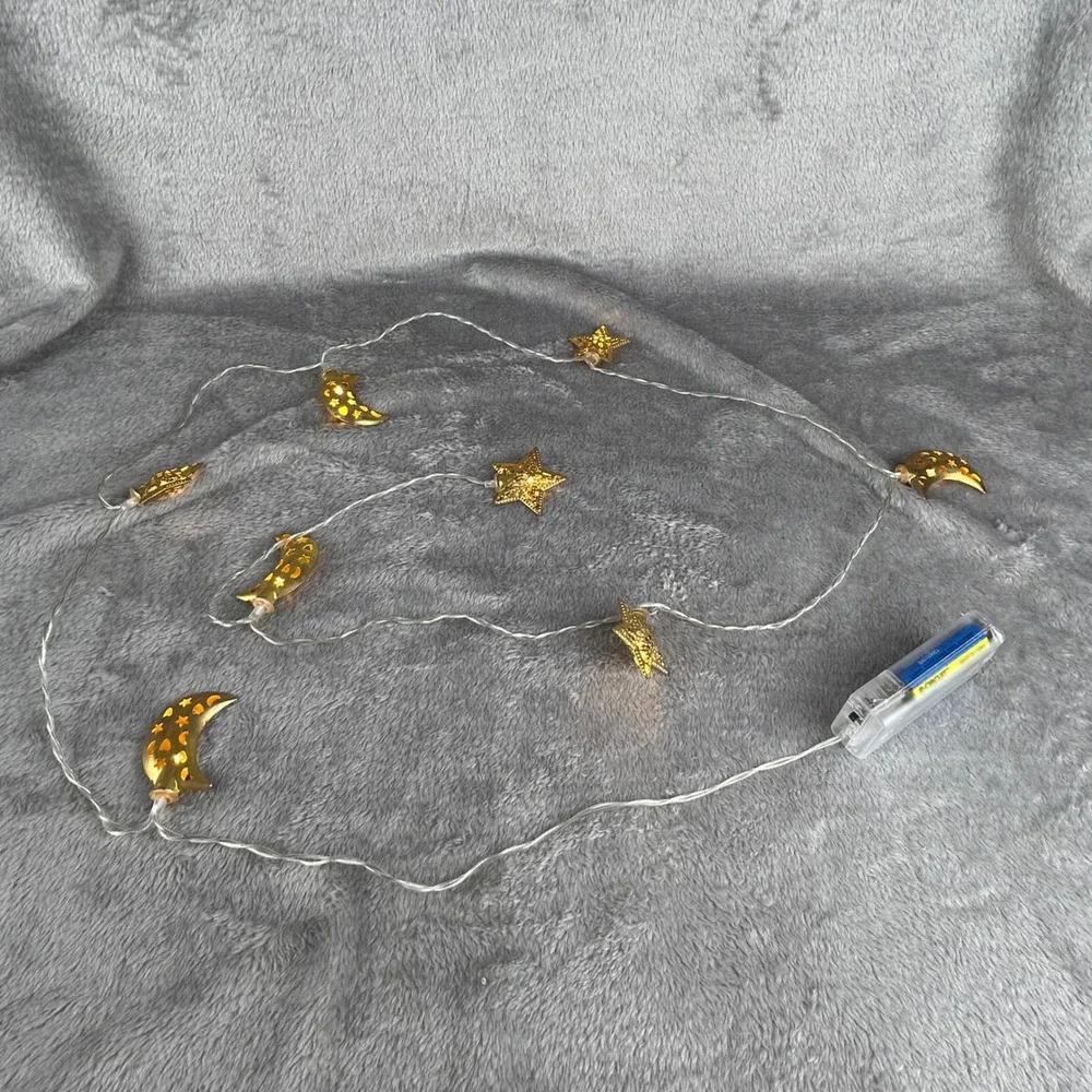Gold Moon and Stars LED String Lights Battery Operated 6ft Celestial Decor